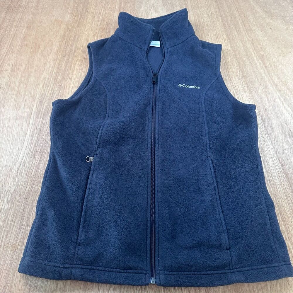 Columbia Fleece Vest Womens Medium Dark Gray Full Zip Lightweight Outdoor